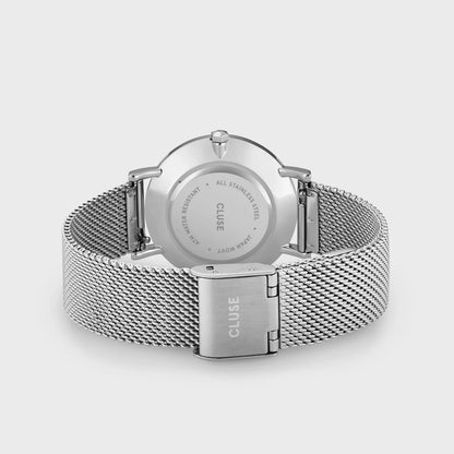 Minuit Watch Mesh, White, Silver Colour