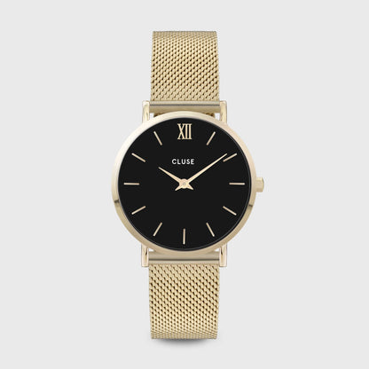 Minuit Watch Mesh, Black, Gold Colour