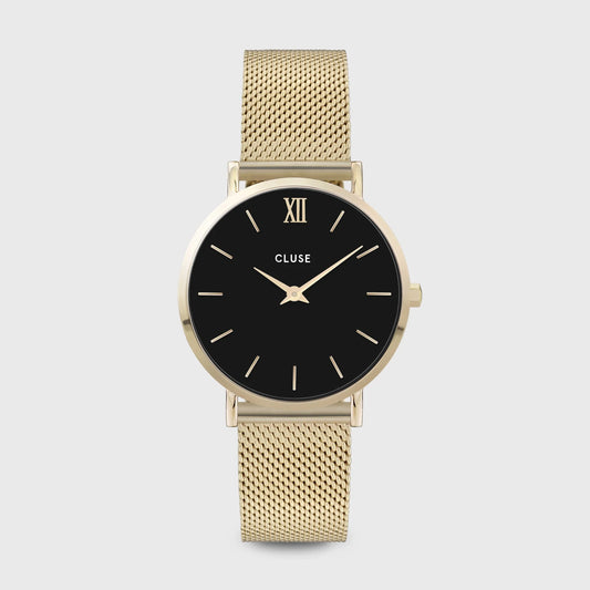 Minuit Watch Mesh, Black, Gold Colour