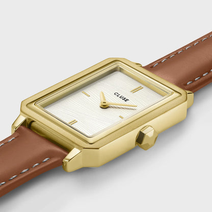 Fluette Watch Leather Nutshell, Sand Texture White, Gold Colour