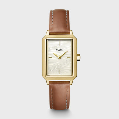 Fluette Watch Leather Nutshell, Sand Texture White, Gold Colour