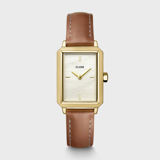 Fluette Watch Leather Nutshell, Sand Texture White, Gold Colour