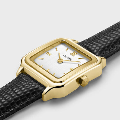 Gracieuse Petite Watch Leather, Black Lizard, Gold Colour
