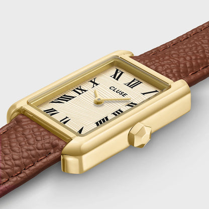Belisenna Watch Leather, Nutshell, Sand Textured, Gold Colour