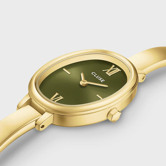 L'Ovale Watch Steel, Olive, Gold Colour