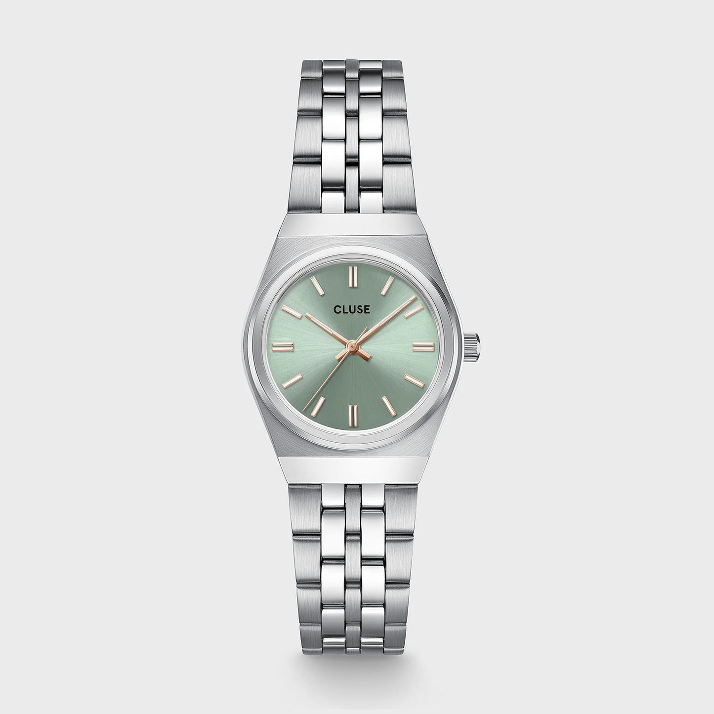 Retro 70s Mini Watch Steel, Sage Green, Silver Colour