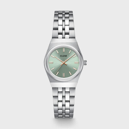 Retro 70s Mini Watch Steel, Sage Green, Silver Colour