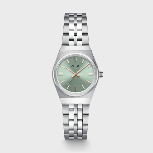 Retro 70s Mini Watch Steel, Sage Green, Silver Colour