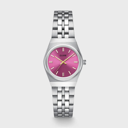 Retro 70s Mini Watch Steel, Fuchsia, Silver Colour