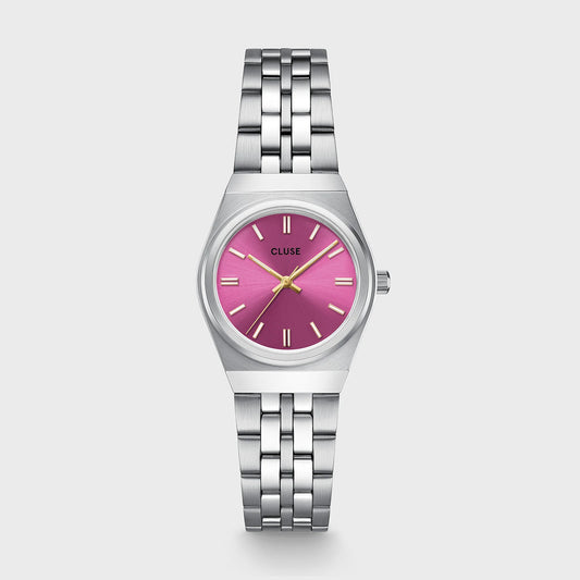 Retro 70s Mini Watch Steel, Fuchsia, Silver Colour