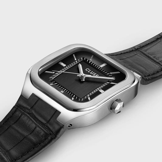 Quadrus Leather, Black, Silver Colour
