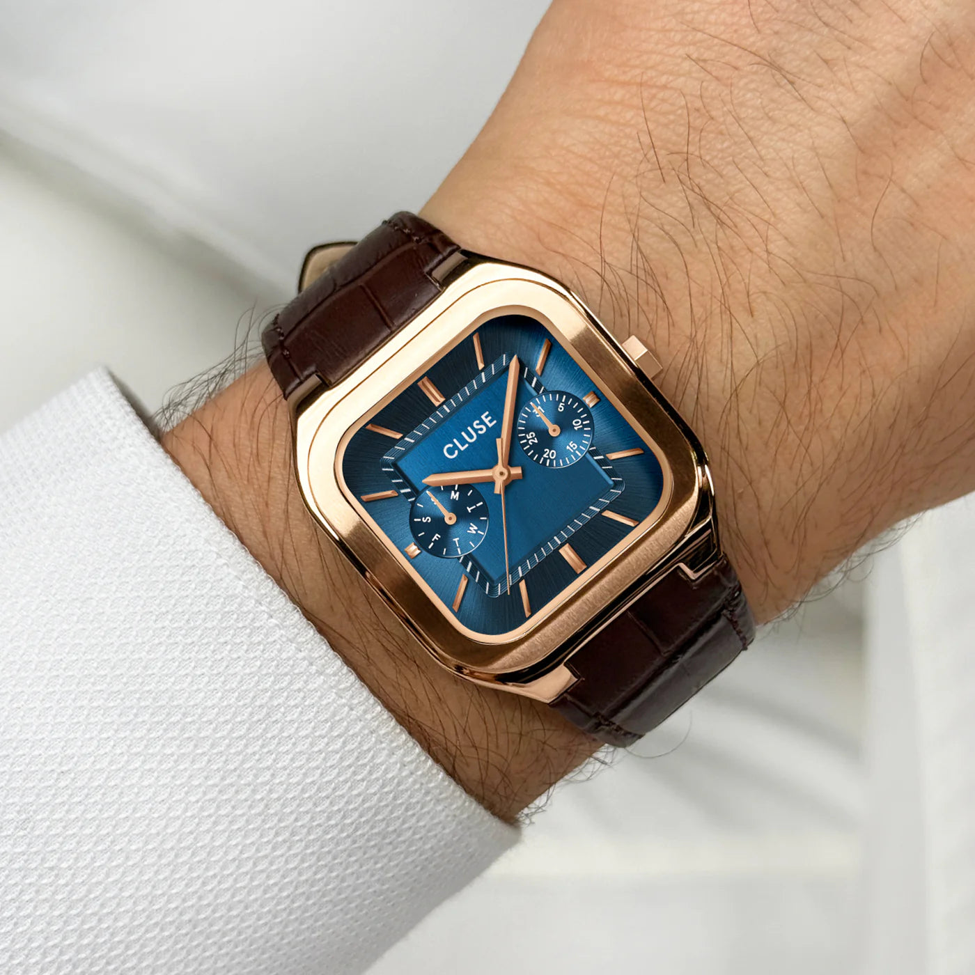 Quadrus Multifunction Watch Leather, Blue, Rose Gold Colour