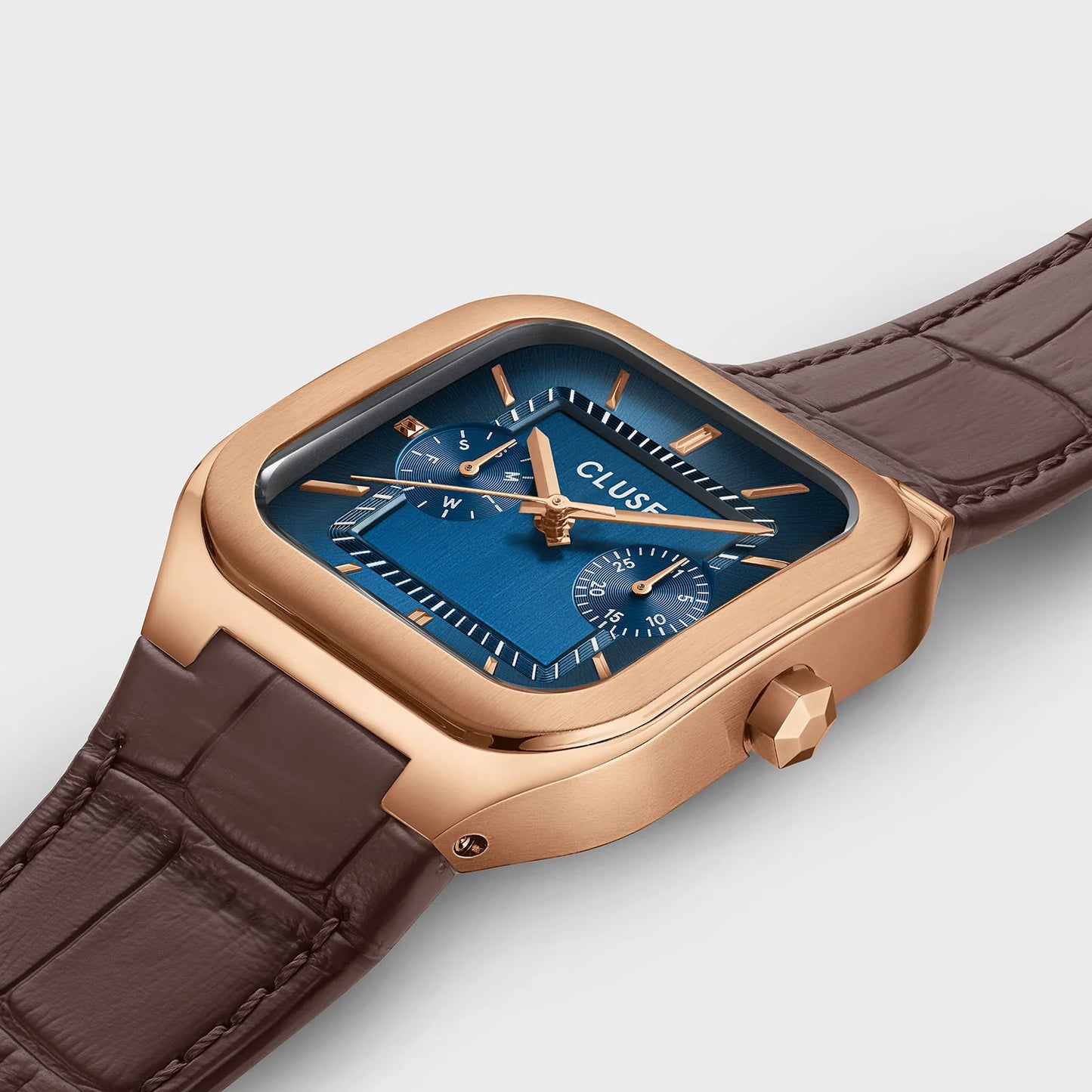 Quadrus Multifunction Watch Leather, Blue, Rose Gold Colour