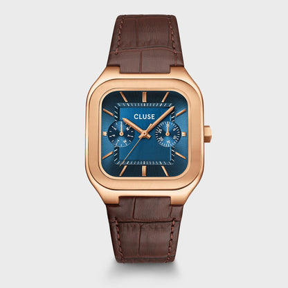 Quadrus Multifunction Watch Leather, Blue, Rose Gold Colour