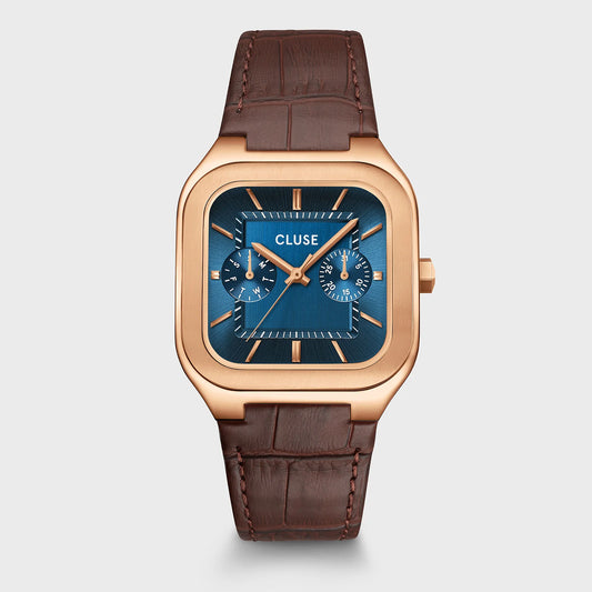 Quadrus Multifunction Watch Leather, Blue, Rose Gold Colour