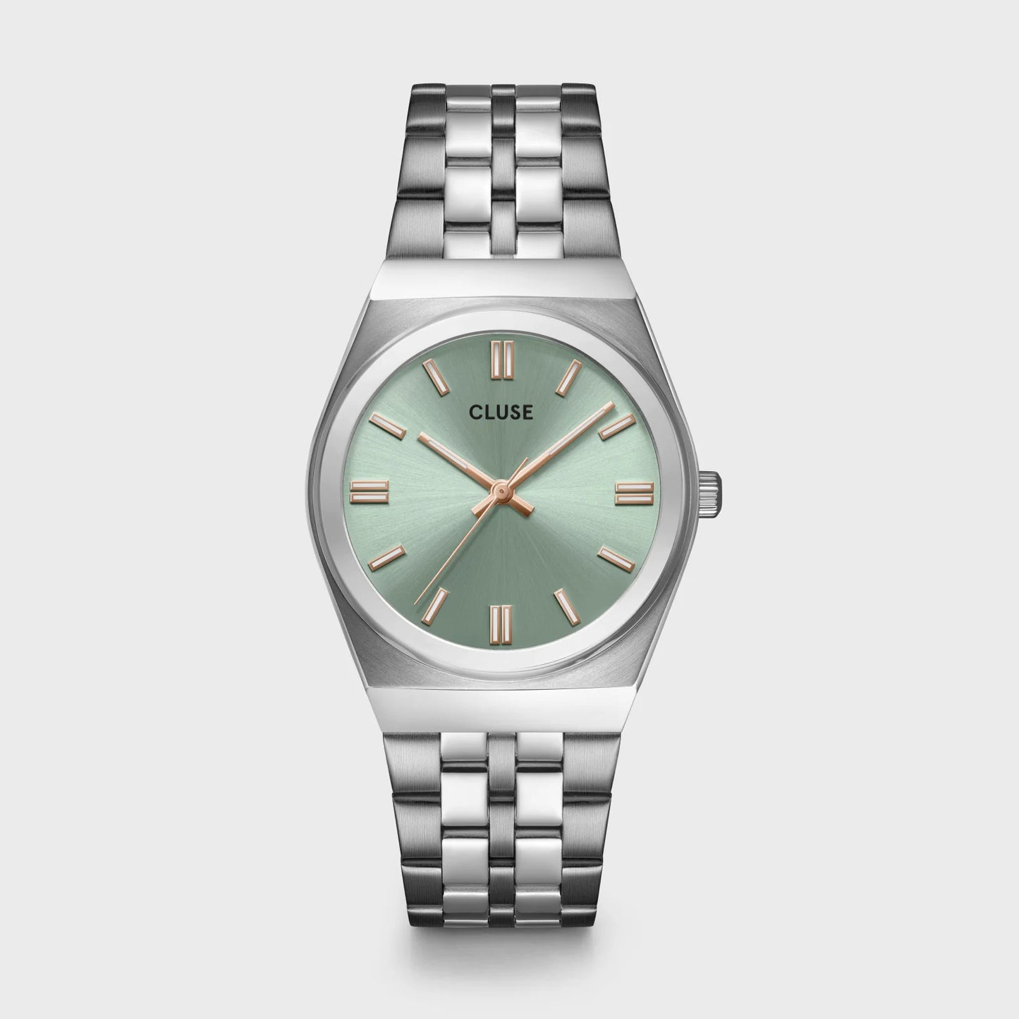 Retro 70's Watch Steel, Sage Green, Silver Colour