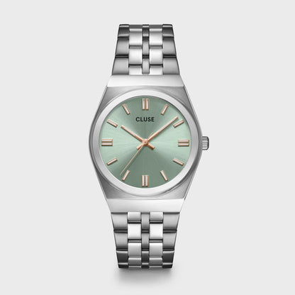 Retro 70's Watch Steel, Sage Green, Silver Colour