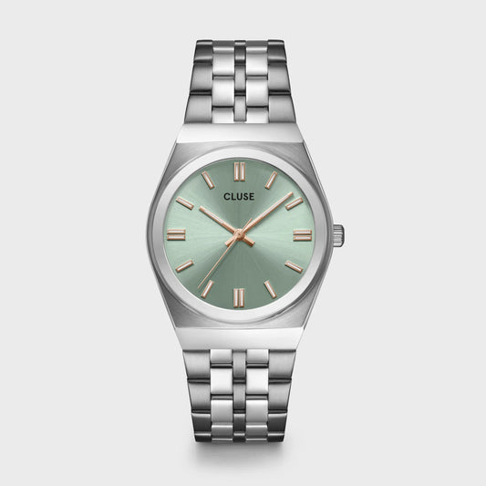 Retro 70's Watch Steel, Sage Green, Silver Colour