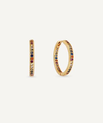 Pendientes de aro redondos 3 mm con circonitas multicolores