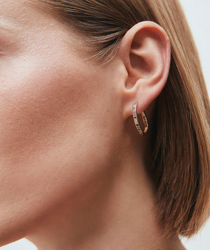 Pendientes de aro redondos 3 mm con circonitas multicolores