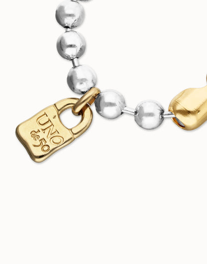 Pulsera de bolas bañada en plata con cierre y candado bañado en oro 18k