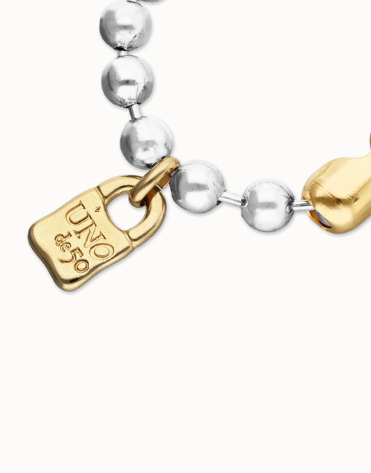 Pulsera de bolas bañada en plata con cierre y candado bañado en oro 18k