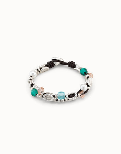 Unode50 Pulsera de cuero  y cristales artesales