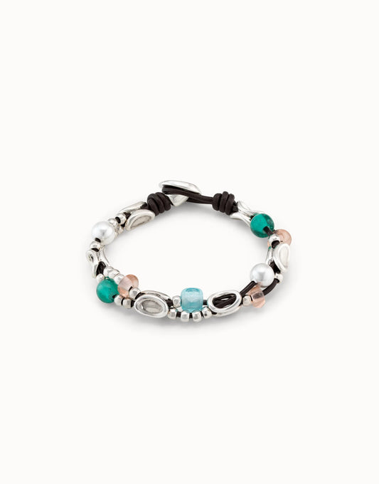Unode50 Pulsera de cuero  y cristales artesales
