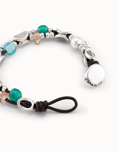 Unode50 Pulsera de cuero  y cristales artesales