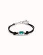 Unode50 Pulsera de cuero bañada en plata de ley con cristal verde
