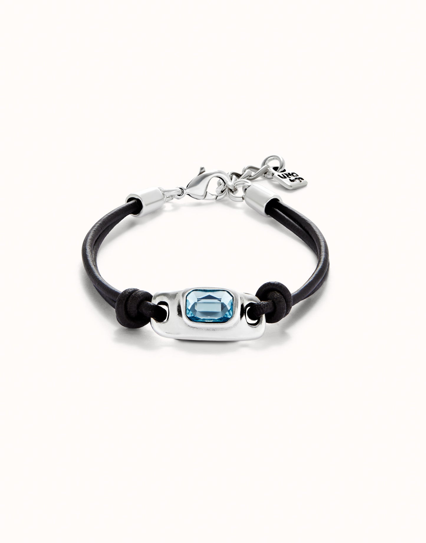 Unode50 Pulsera de cuero con cristal azul celeste