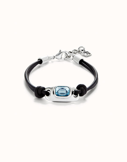 Unode50 Pulsera de cuero con cristal azul celeste