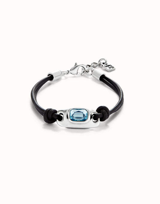 Unode50 Pulsera de cuero con cristal azul celeste