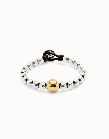 Unode50 Pulsera de bolas y bola central bañada en oro 18k