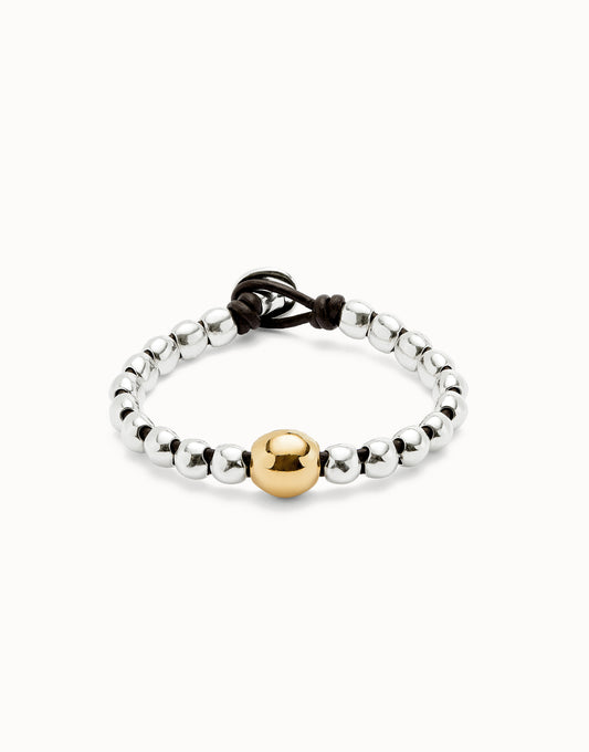 Unode50 Pulsera de bolas y bola central bañada en oro 18k