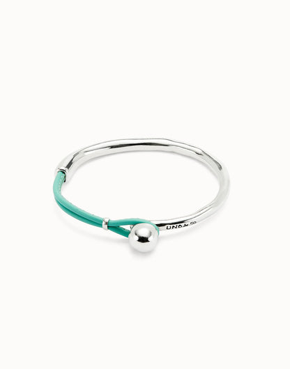 Unode50 Pulsera semirígida bañada en plata de ley con cuero turquesa