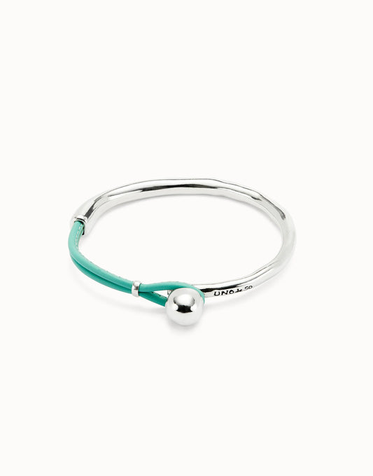 Unode50 Pulsera semirígida bañada en plata de ley con cuero turquesa