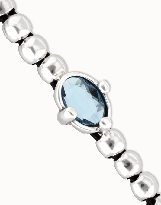 Unode50 Pulsera de bolas bañada en plata con cristal ovalado azul