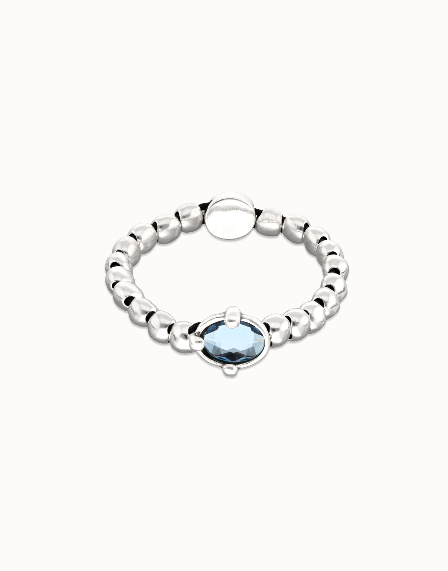 Unode50 Pulsera de bolas bañada en plata con cristal ovalado azul