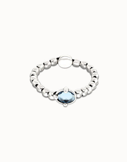 Unode50 Pulsera de bolas bañada en plata con cristal ovalado azul