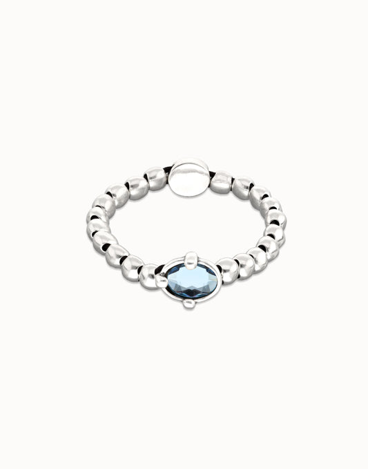 Unode50 Pulsera de bolas bañada en plata con cristal ovalado azul