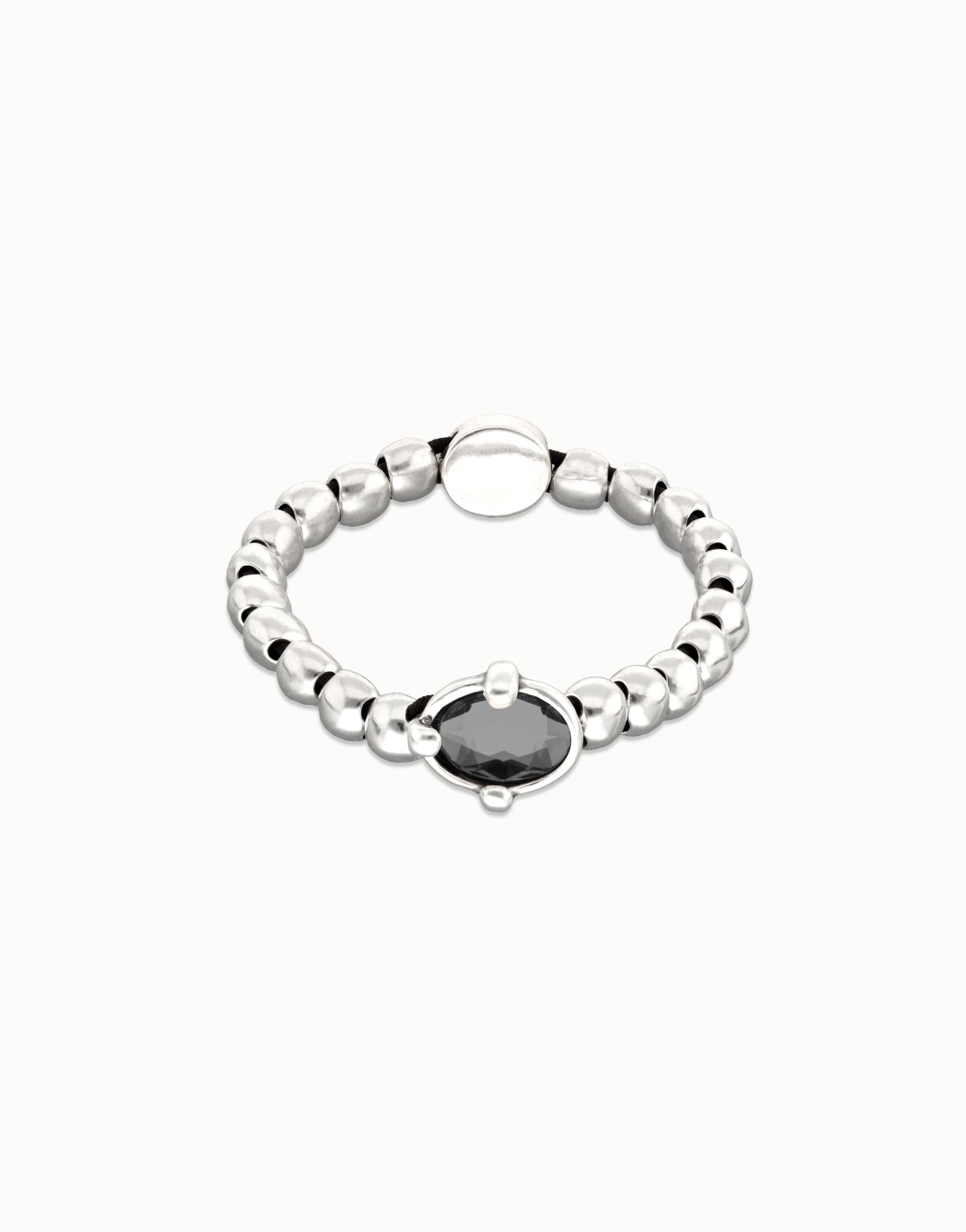 Unode50 Pulsera de bolas bañada en plata con cristal oval negro