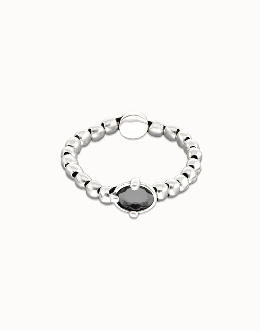 Unode50 Pulsera de bolas bañada en plata con cristal oval negro