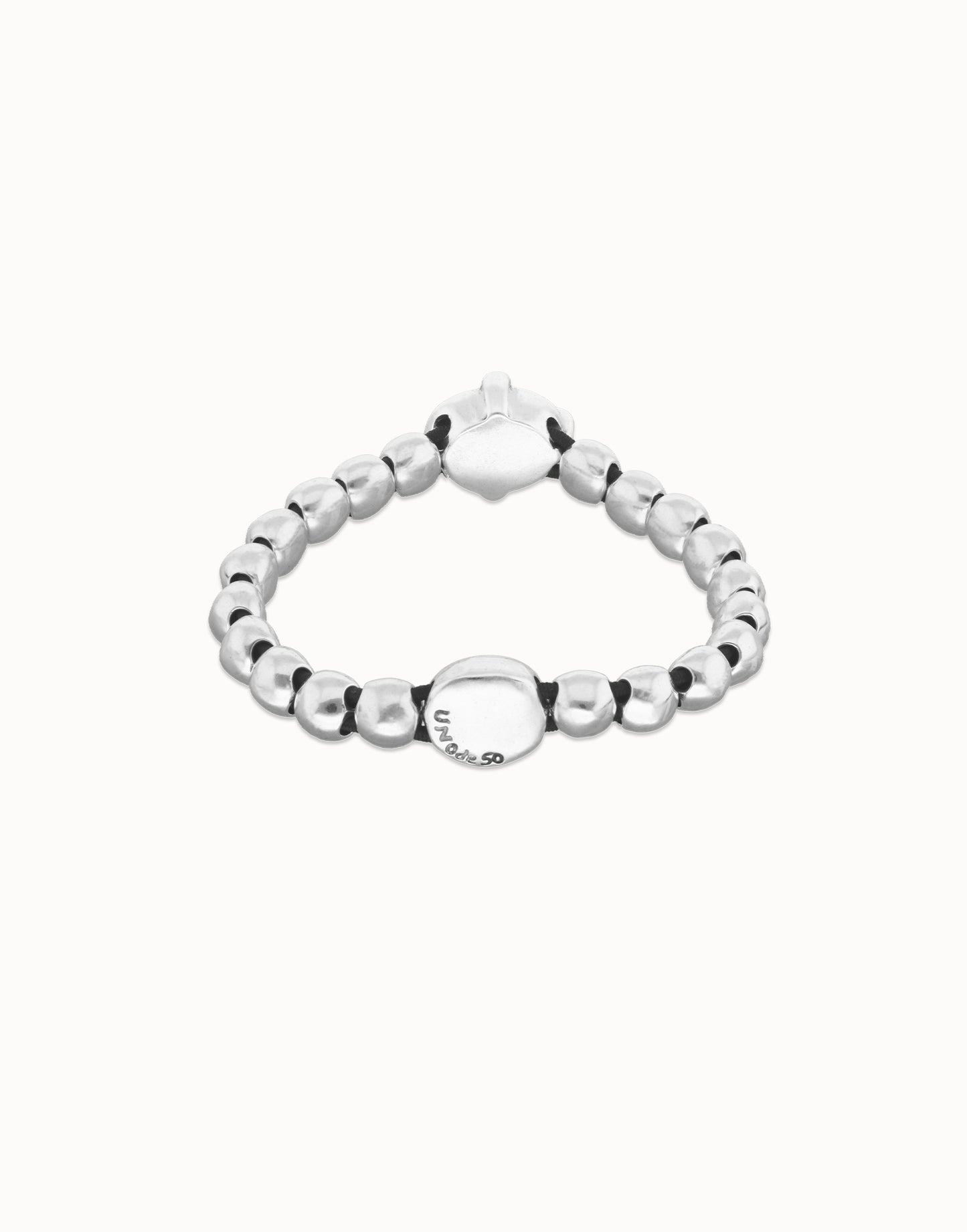 Unode50 Pulsera de bolas bañada en plata con cristal oval negro