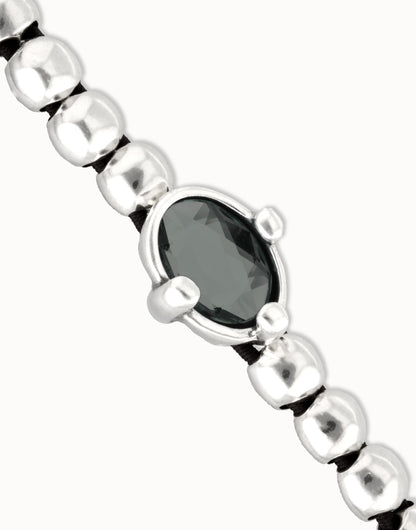 Unode50 Pulsera de bolas bañada en plata con cristal oval negro