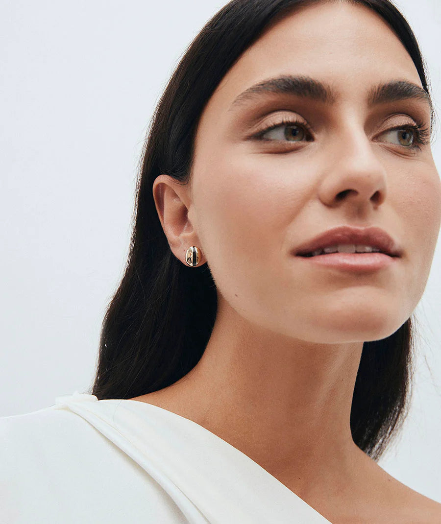 Pendientes botón Horizonte con Esmaltes marrón