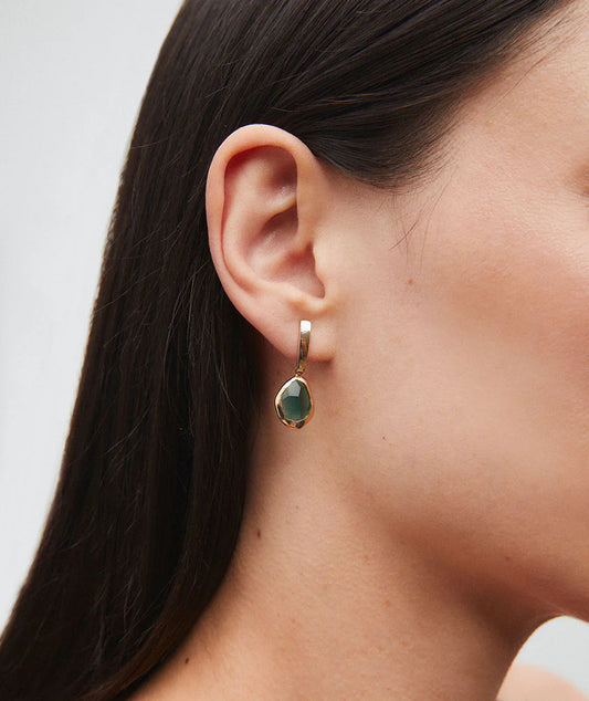Pendientes oval Flora con turmalina verde