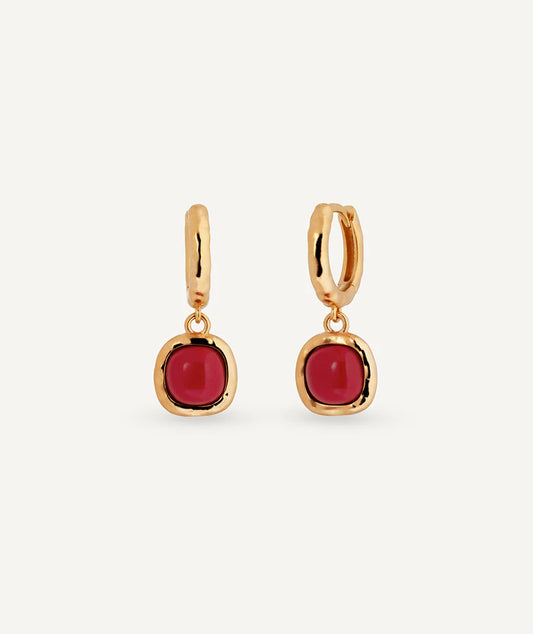 Pendientes de aro Zahara con coral sintético rojo