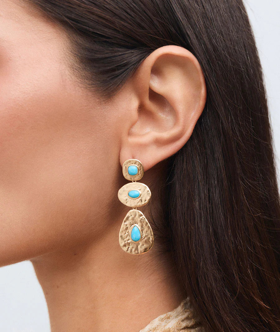 Pendientes volumen Turquesa con cuarzo larimar azul