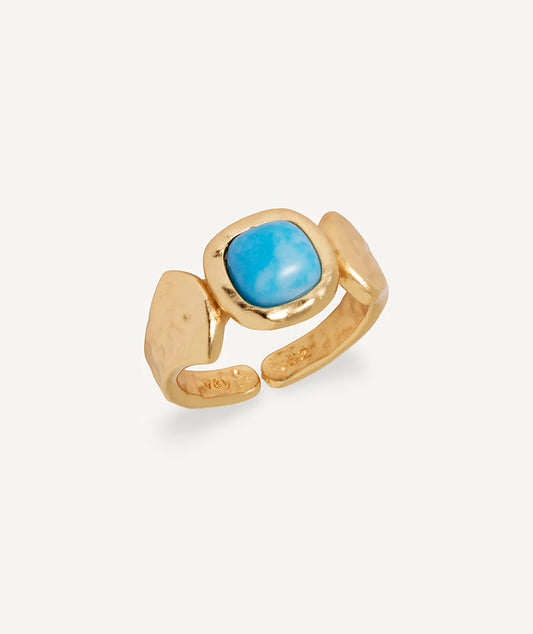 Anillo Turquesa con cuarzo larimar azul